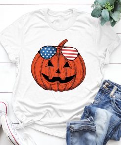 US Flag Glassed Pumpkin, Halloween Shirt