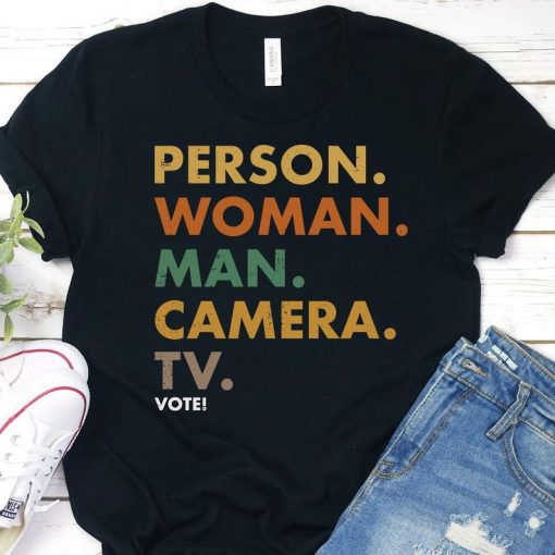 Person Woman Man Camera TV Vote Retro Cognitive 45 T-shirt