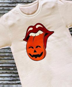 Halloween Pumpkin Tongue Rolling Stones white T-shirt