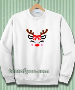Christmas Reindeer Bow Holly Face Sweatshirt