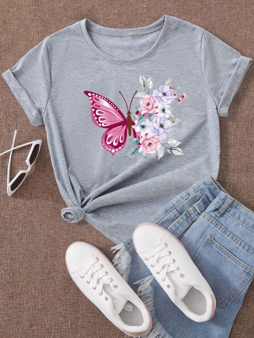 Floral & Butterfly Print Tee TPKJ3